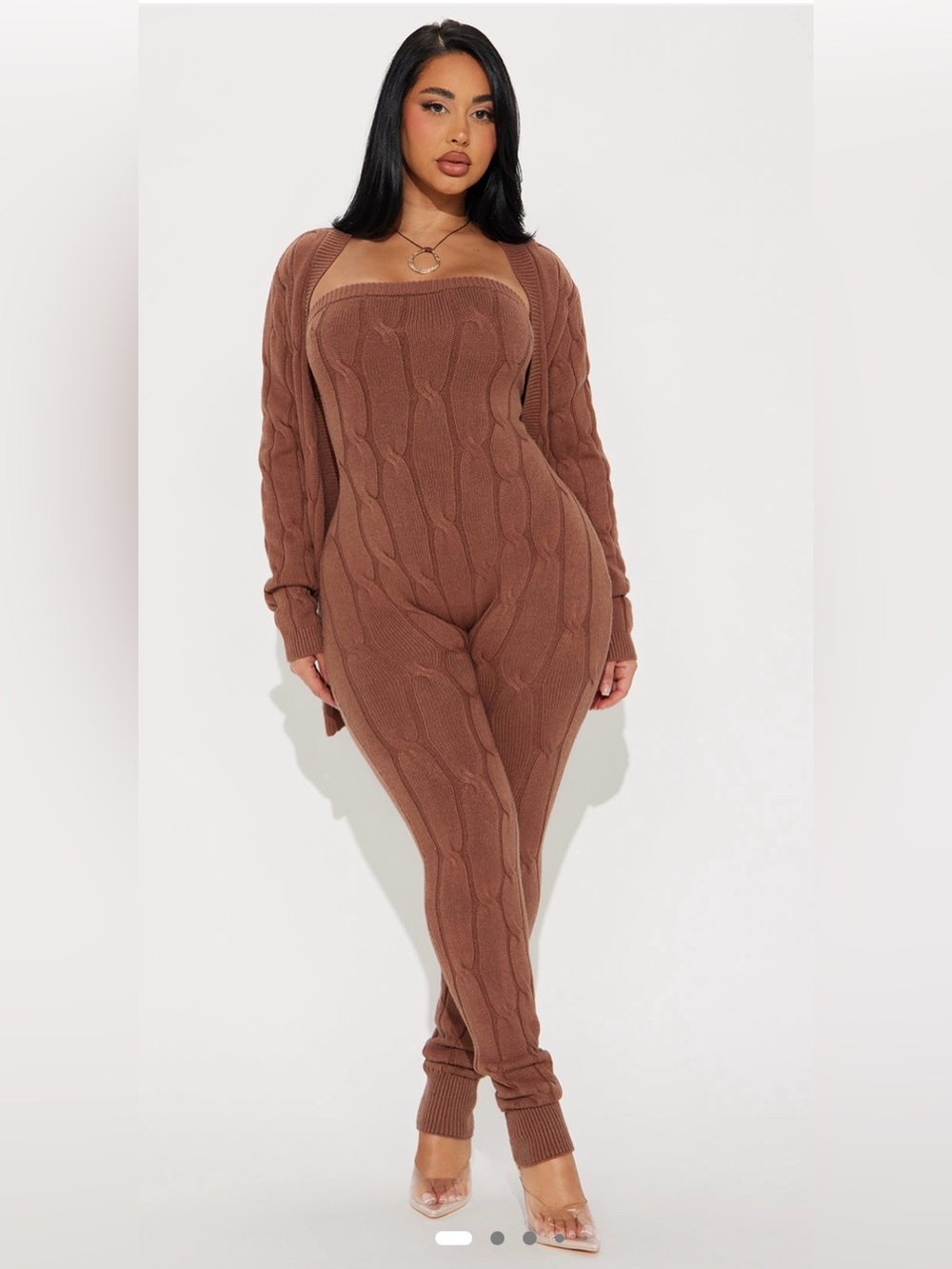 Source Unknown Cable Knit Two-Piece Set - Brown